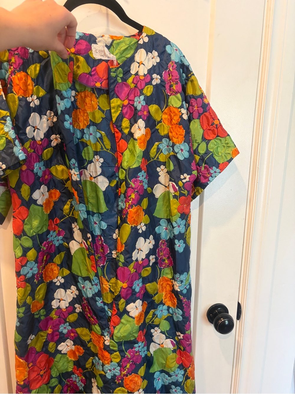 Vintage Floral Maxi Dress - Black with Bright Multicolor Blooms - Picture 9 of 16